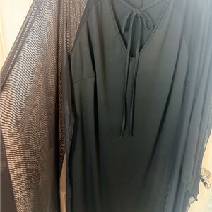 Black Long Whimsical Witchy Dress with Tie Neck and Sheer Flowy Sleeves Plus
